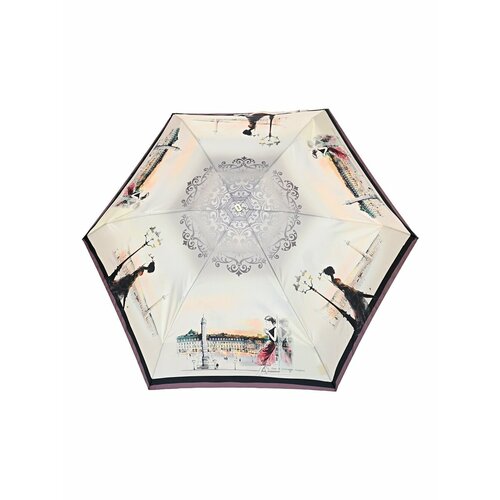фото Мини-зонт zest, механика, 5 сложений, купол 92 см., 6 спиц, для женщин, белый, бежевый
