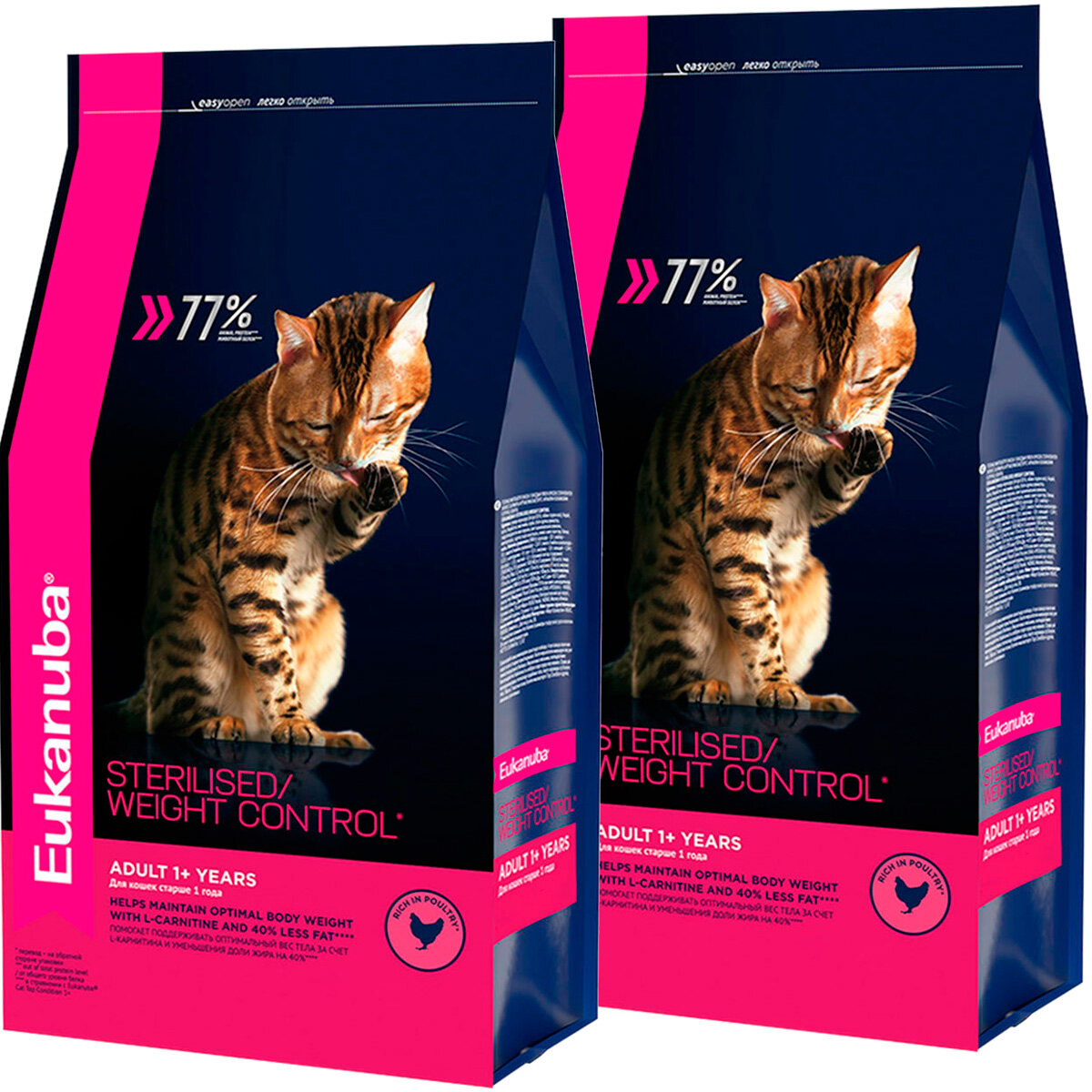 EUKANUBA CAT ADULT STERILISED/WEIGHT CONTROL диетический для взрослых кошек, кастрированных и стерилизованных кошек с птицей 2 уп.(1,5 + 1,5 кг)