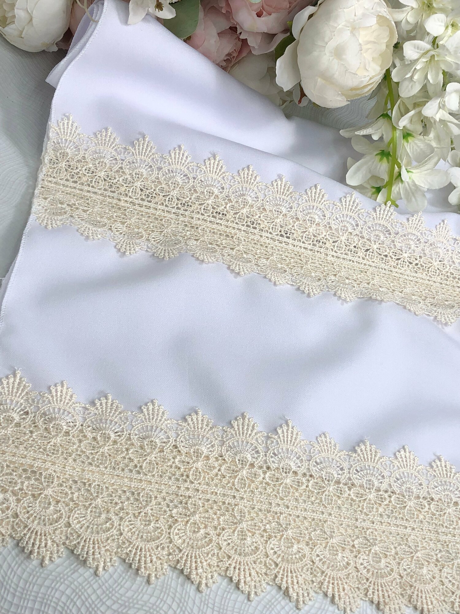 Рушник свадебный, кружевной, белый №4