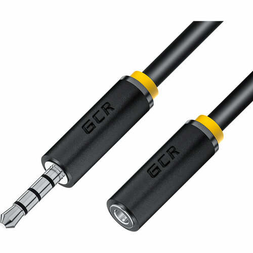 GCR Удлинитель для гарнитуры 2.0m jack 3,5mm/jack 3,5mm черный, желтая окантовка, 28AWG, M/F, GCR-54000 Greenconnect GCR-54000 удлинитель gcr aux jack 3 5mm gcr stm01 16 0 25 м белый