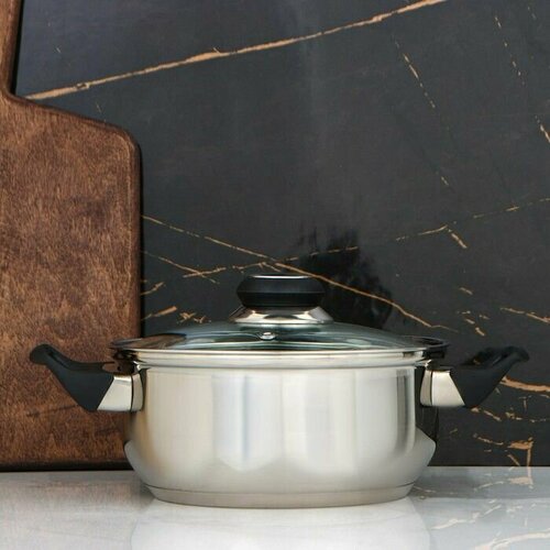 Кастрюля 19 л d 18 см стеклянная крышка цвет хромированный 2623₽