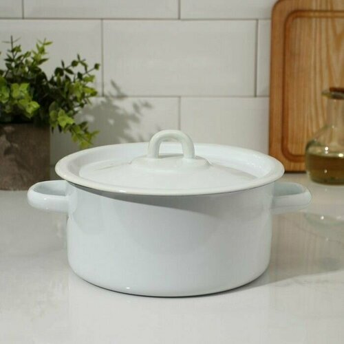 Кастрюля цилиндрическая 2 л эмалированная крышка индукция цвет белый 2143₽