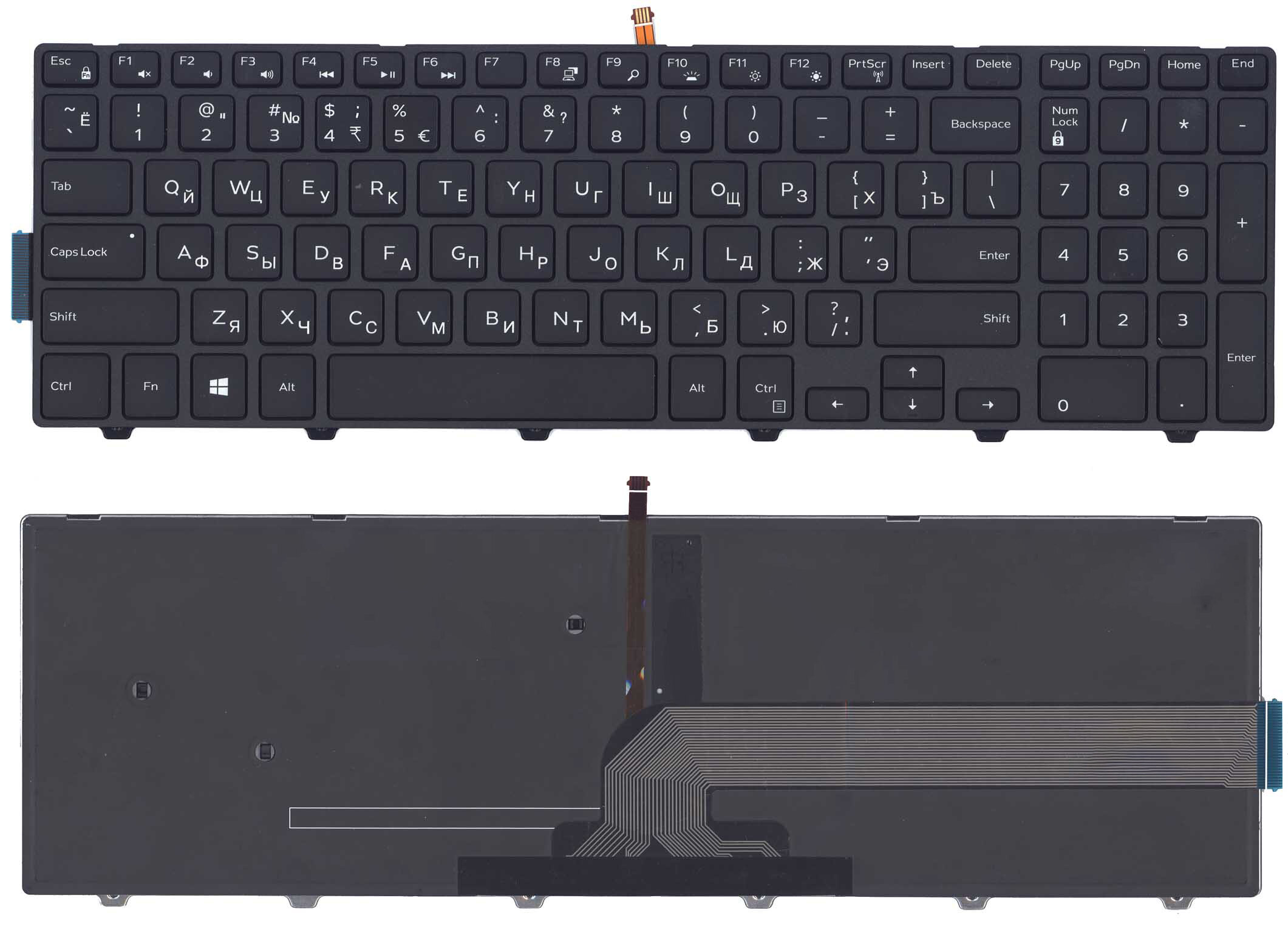Клавиатура для ноутбука Dell Inspiron 15-3000 15-5000 5547 5521 5542 черная с подсветкой