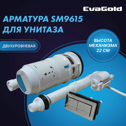 Арматура двухуровневая для унитаза EvaGold SM9615 2 кнопки, нижний подвод воды