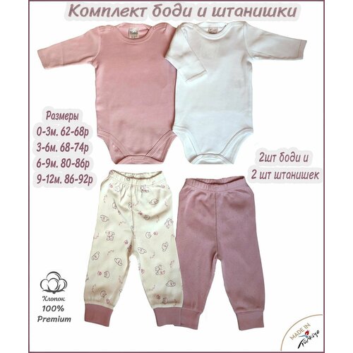 Боди Misket, комплект из 4 шт., размер 0-3 мес., белый, розовый