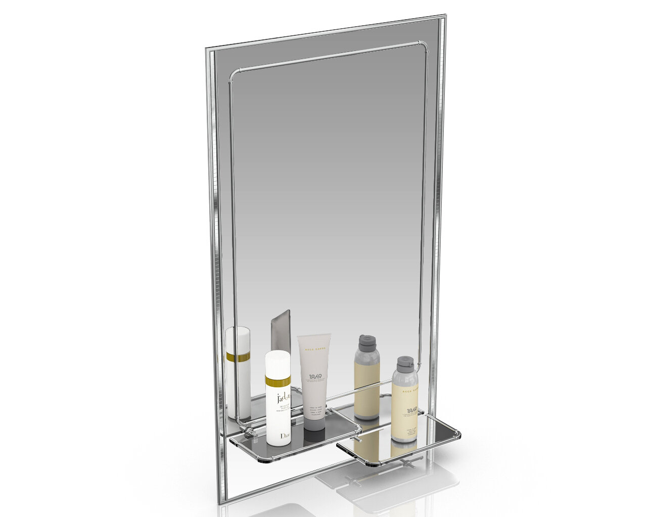 Зеркало 123ПЛ серебро куб серебро, ШхВ 45х75 см, зеркало для ванной комнаты, две полочки