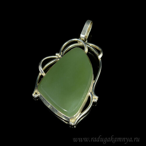 фото Подвеска, нефрит, зеленый кулон с нефритом в посеребрении "грация" 34*48мм.