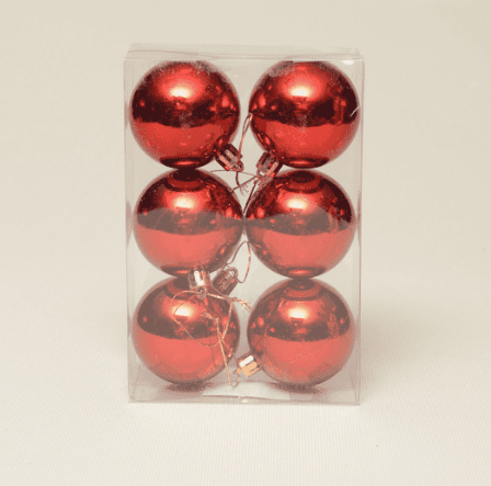 Набор шаров 6 см (6 шт), глянцевые, красный, арт. 60SV06-01RED