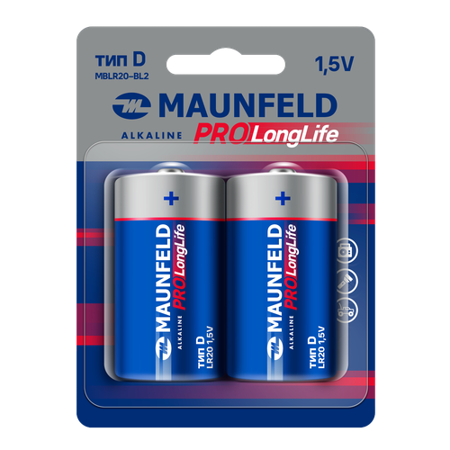 Батарейки MAUNFELD PRO Long Life Alkaline D(LR20) MBLR20-BL2, блистер 2 шт.