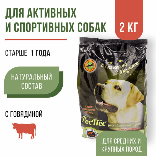 Сухой корм для активных взрослых собак супер-премиум-класса РосПёс Про-Актив Мясное ассорти с диким рисом и овощами 2 кг 1500₽