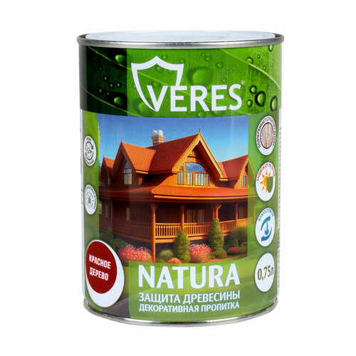 Декоративная пропитка для дерева Veres Natura, полуматовая, 0,75 л, красное дерево