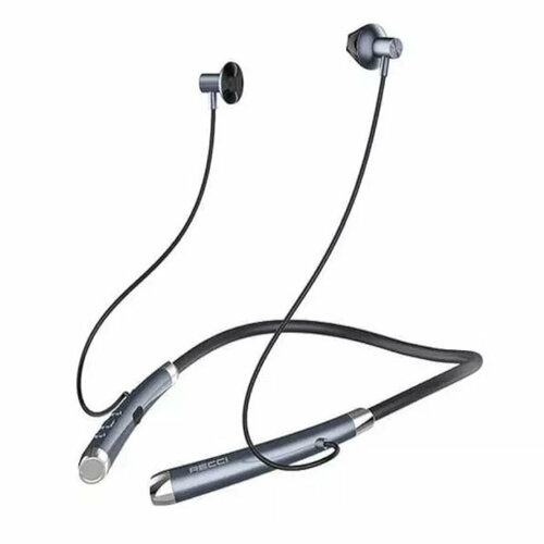 Наушники беспроводные с шейным ободком Recci Rexin Magnetic 200 mAh BT50 29 г Черный-Серый 290700₽
