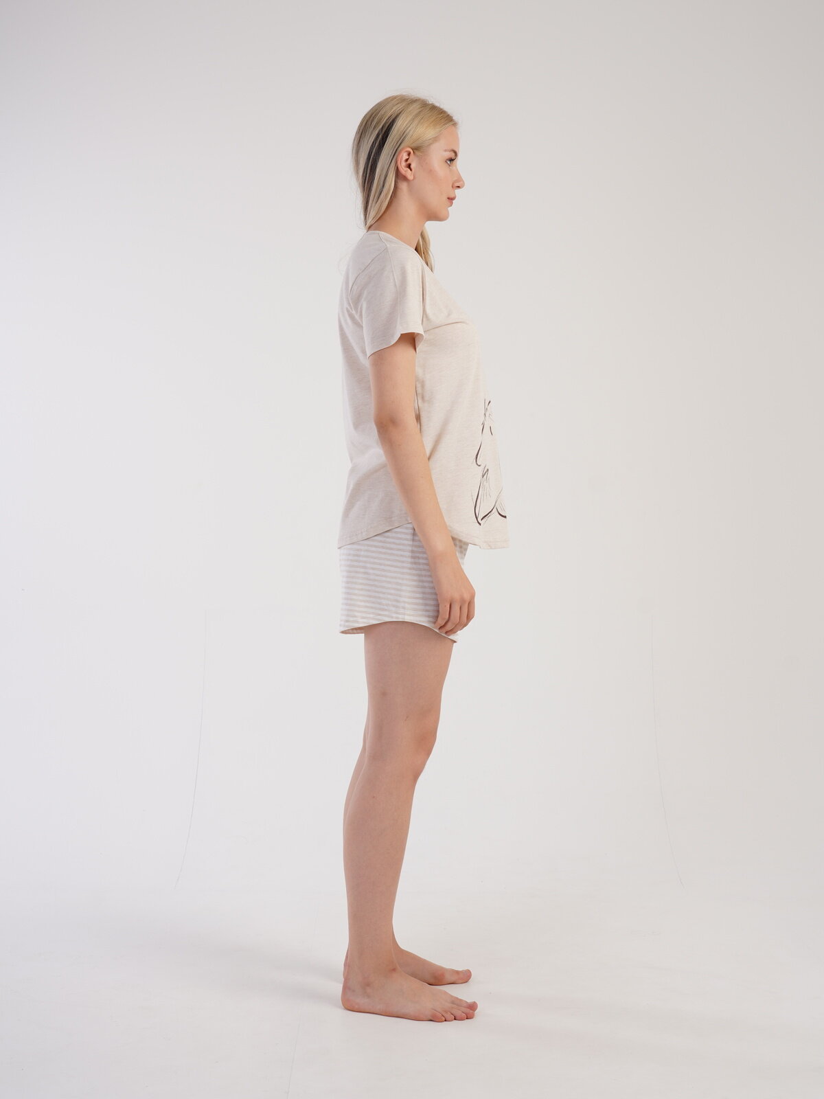 Пижама Vienetta, шорты, короткий рукав, размер 46, бежевый - фотография № 3