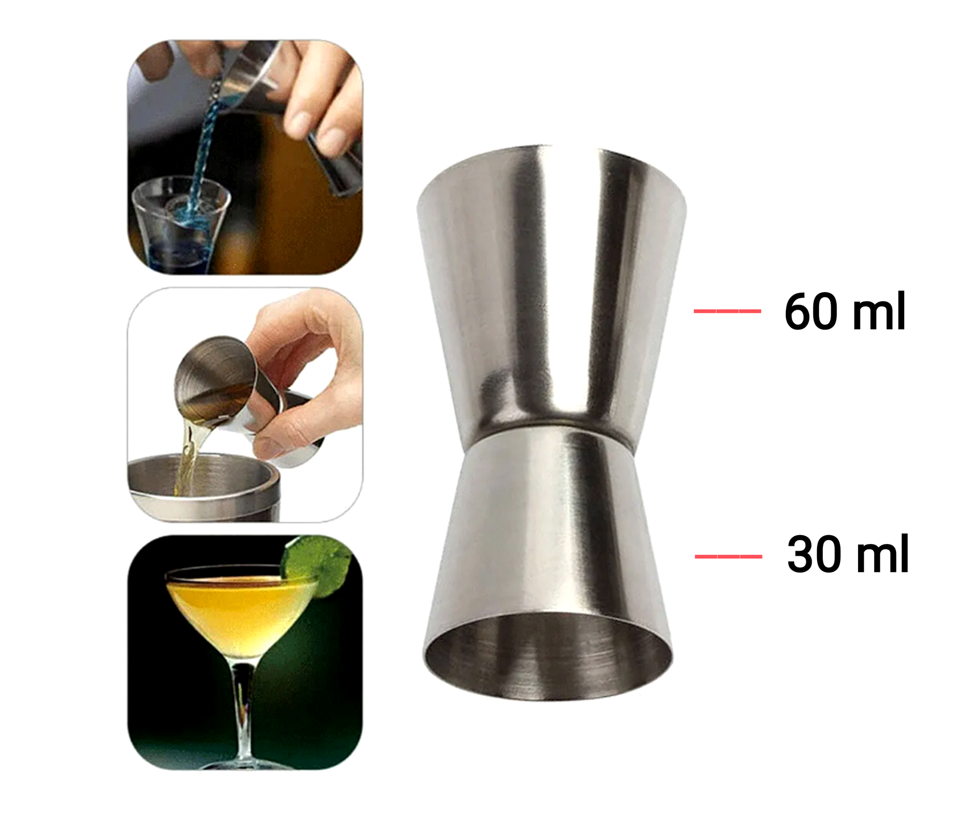 Джиггер барный для приготовления коктейлей 30/60 мл./ Мерный стакан