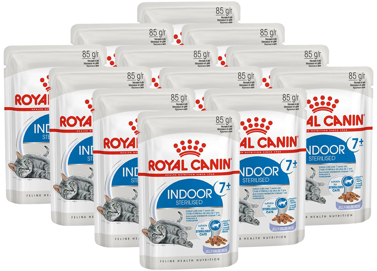 Консервы ROYAL CANIN INDOOR STERILISED 7+ для пожилых кастрированных котов и стерилизованных кошек живущих дома в желе (85 гр х 12 шт)