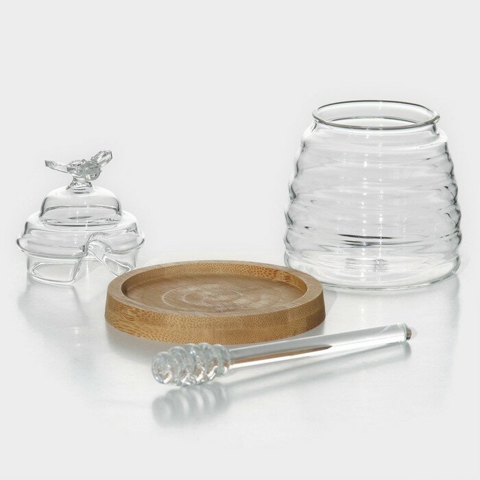 Баночка стеклянная для мёда и варенья с ложкой BellaTenero «Эко. Пчёлка», 300 мл, 10×12,5 см - фотография № 4