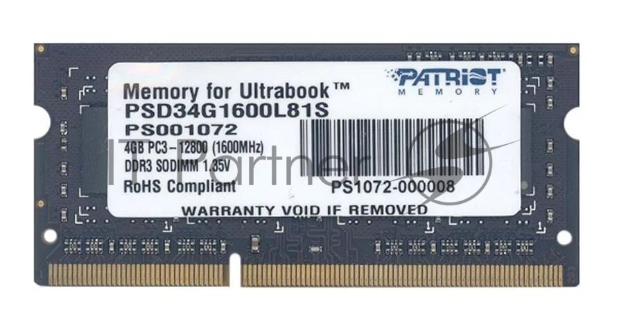 Память DDR3L 4Gb 1600MHz Patriot RTL PC3-12800 CL11 SO-DIMM 204-pin 1.35В dual rank - фото №15