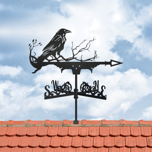 Флюгер на крышу Ворон на ветке , средний: 60 * 30 см, черный