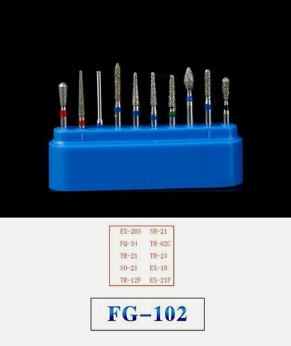 Изображение товара FG-102 NeoHealth Набор алмазных боров 10шт для подготовки зубов под коронки моляры и премоляры. Диаметр хвостовика - 1,6 мм, центрованы, подходят для турбинного стоматологического наконечника
