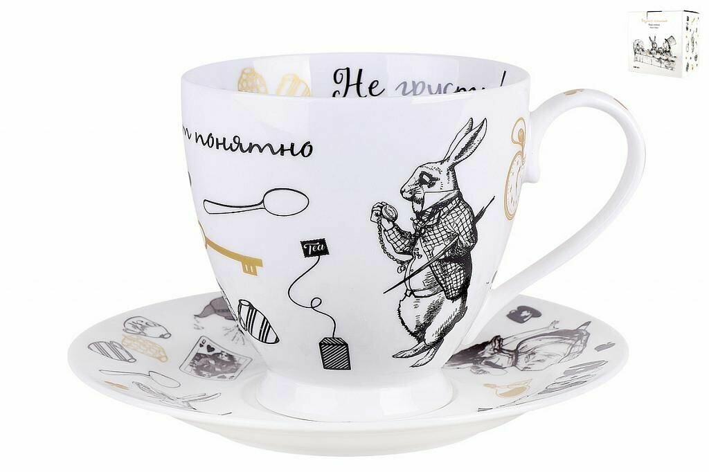 фото Набор фарфоровый чайный 2 предмета 440 МЛ подарочная упаковка безумное чаепитие коралл