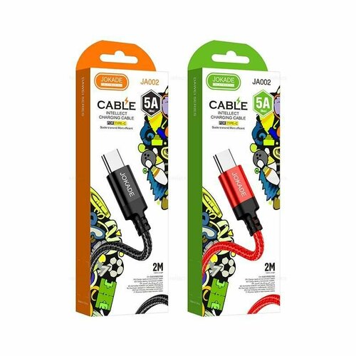 JA002 Прочный высокоскоростной Кабель JOKADE USB-Type-C для iPhone, 2 метра, 5A , в черной тканевой оплётке