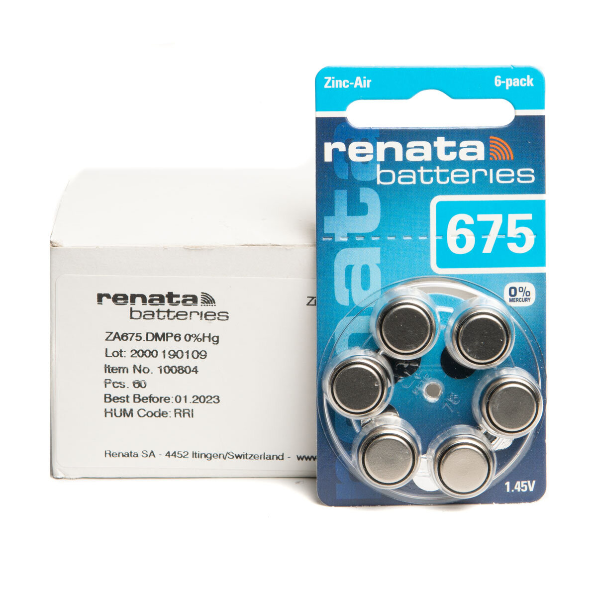 Батарейка RENATA Zinc-Air 675 BL6, 6 шт в упаковке.