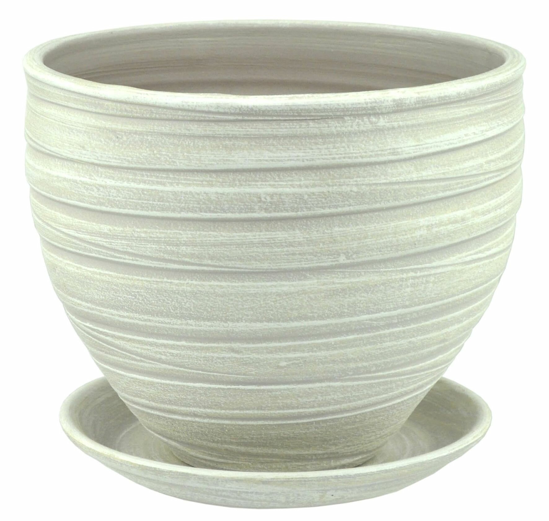 фото Горшок для цветов керамический с поддоном Модерн классика капучино 6,5л d24см 33-213 (под.4-12) на подоконник + Дренаж1л