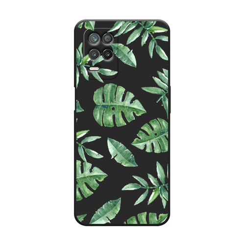Матовый силиконовый чехол на Realme 8 5G / Реалми 8 5G Нарисованные пальмовые листья, черный силиконовый чехол нарисованные пальмовые листья на realme 8 реалми 8
