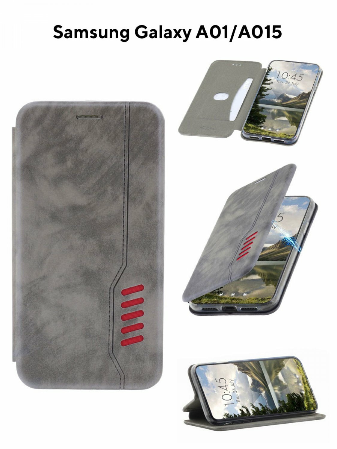 Чехол на Samsung Galaxy A01 Kruche Open Book-1 серый, книжка с карманом для карт, противоударный, защитный кейс, с магнитом для Самсунг А01