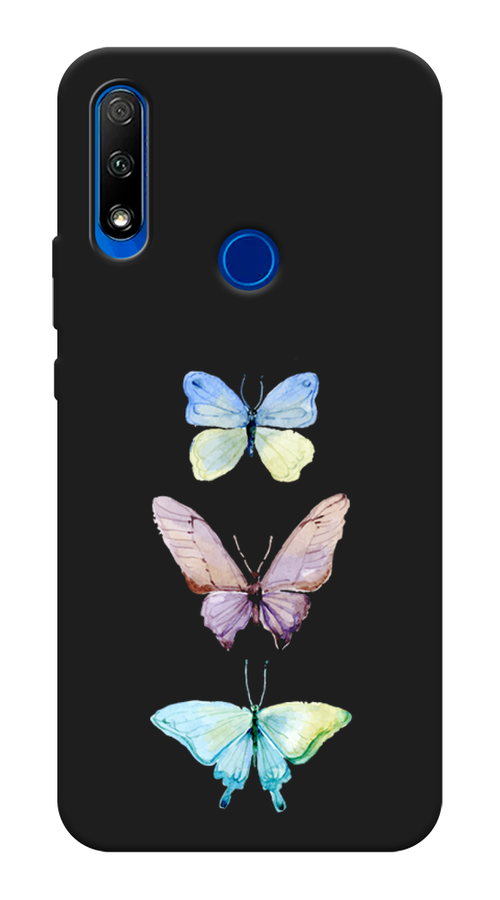 Матовый силиконовый чехол на Huawei Y9 Prime 2019 / Хуавей Y9 Прайм 2019 Акварельные бабочки, черный