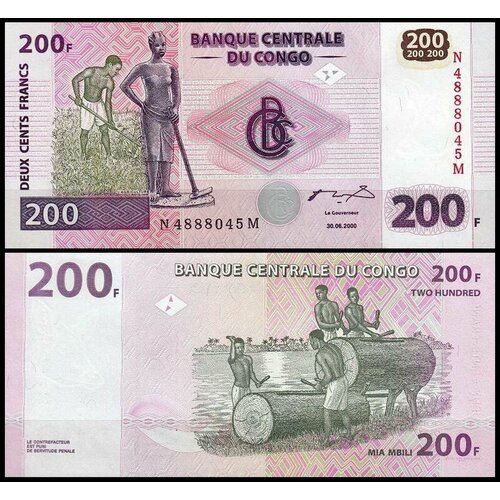 конго 200 франков 2007 г земледельцы unc Конго 200 франков 2000 (UNC Pick 95)