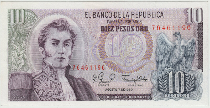 Купюра 10 песо. 1980 г.