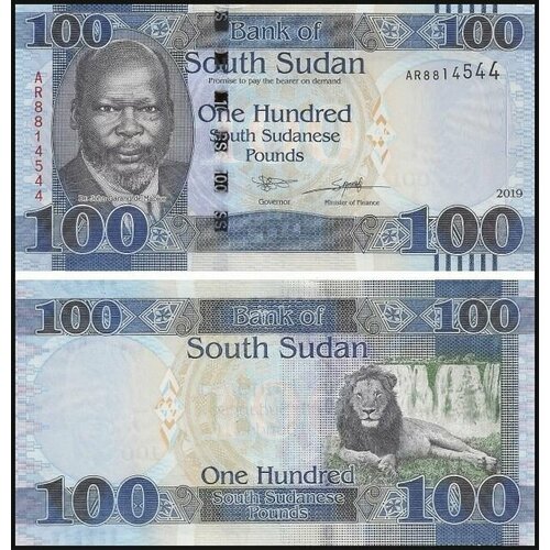 южный судан банкнота 100 фунтов 2019 лев джон гаранг де мабиор unc Банкнота Южный Судан 100 фунтов 2019 года UNC
