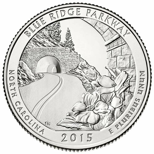 (028d) Монета США 2015 год 25 центов Блю-Ридж Медь-Никель UNC