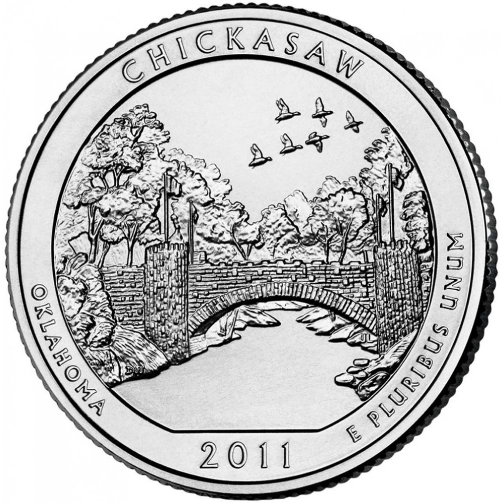 США. 25 центов(квотер). Парки. №10. 2011. Chickasaw National Recreation Area. D. UNC