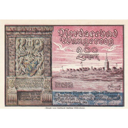 Германия (Веймарская Республика) Вангероге 2 марки 1922 г. германия веймарская республика вайнхайм 2 марки 1922 г