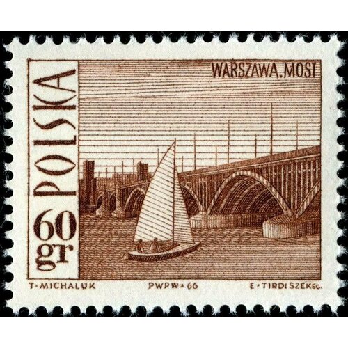 (1966-057) Марка Польша Мост Понятовского , III Θ 1966 037 блок марок польша бег на длинные дистанции iii θ