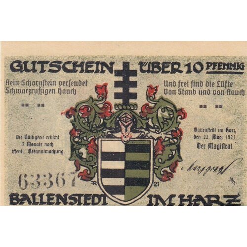 Германия (Веймарская Республика) Балленштедт 10 пфеннигов 22.03.1921 г. (№5)