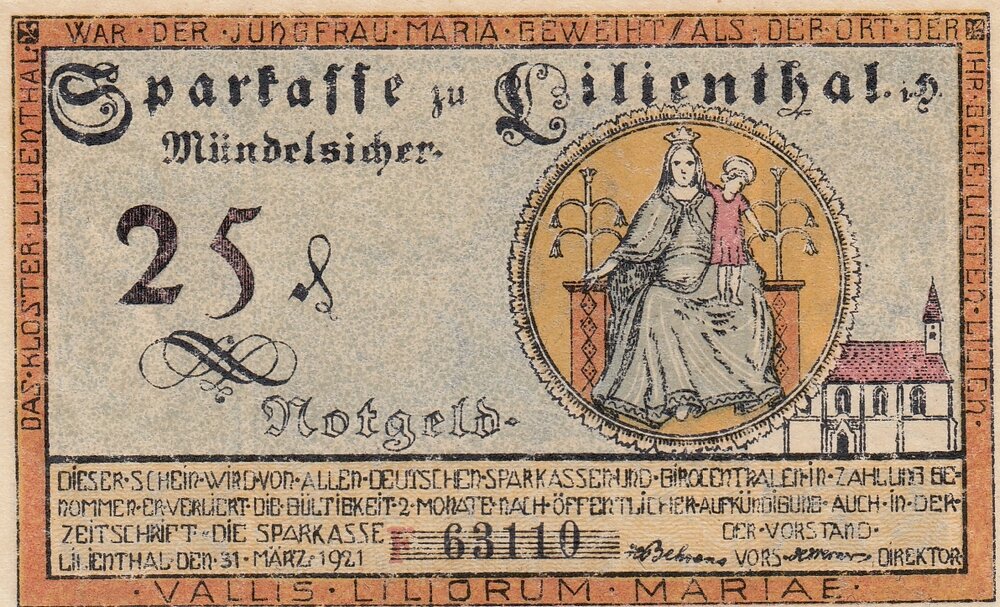 Германия (Веймарская Республика) Лилиенталь 25 пфеннигов 1921 г. (F) (2)