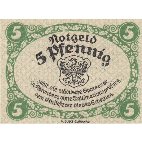 Германия (Веймарская Республика) Норенберг 5 пфеннигов 1920 г. германия веймарская республика норенберг 50 пфеннигов 1921 г
