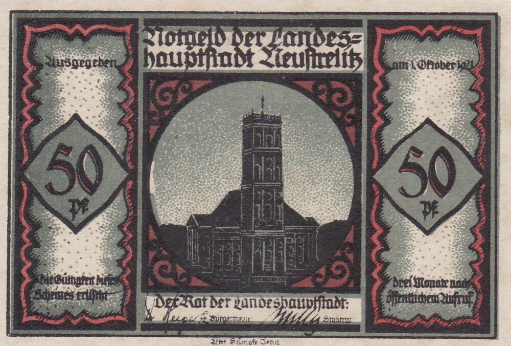 Германия (Веймарская Республика) Нойштрелиц 50 пфеннигов 1921 г. (№1)