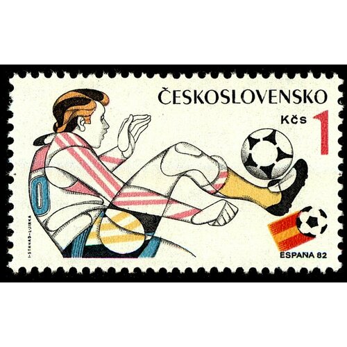 (1982-002) Марка Чехословакия Мяч на ноге ЧМ по футболу 1982 Испания I Θ