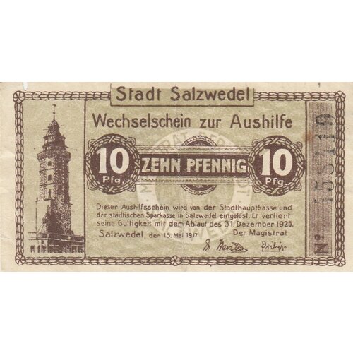 Германия (Германская Империя) Зальцведель 10 пфеннигов 1917 г. (2) германия германская империя вассербург 10 пфеннигов 1917 г 2