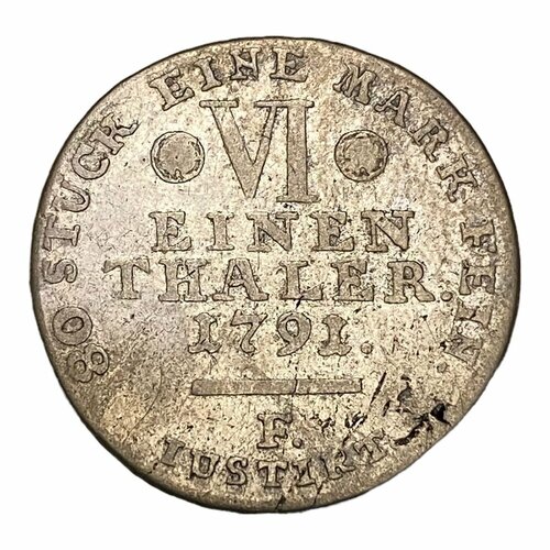 Германия, Гессен-Кассель 1/6 талера 1791 г. (F) клуб нумизмат монета 1 4 талера гессен касселя 1771 года серебро