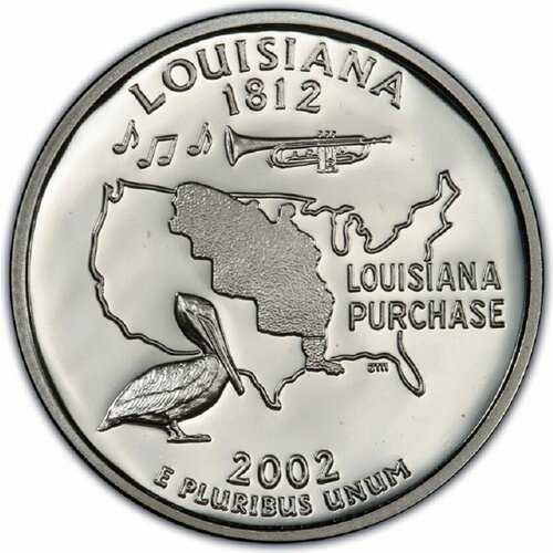 (018p) Монета США 2002 год 25 центов Луизиана Медь-Никель UNC