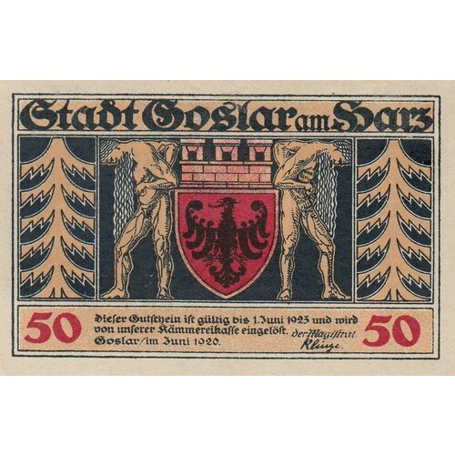 Германия (Веймарская Республика) Гослар 50 пфеннигов 1920 г. (2) германия веймарская республика гослар 50 пфеннигов 1920 г 3