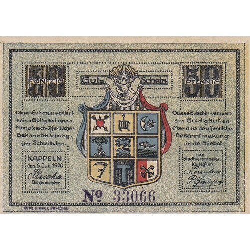 Германия (Веймарская Республика) Каппельн 50 пфеннигов 1920 г. германия веймарская республика ноймюнстер 50 пфеннигов 1920 г