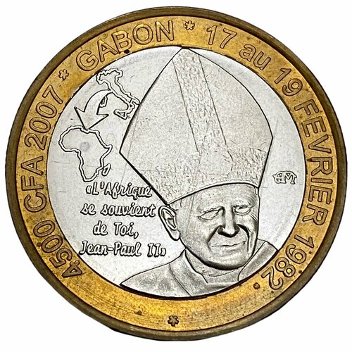 Габон 4500 франков (3 африки) 2007 г. (Иоанн Павел II) клуб нумизмат монета 5 франков конго 2007 года посеребрение иоанн павел ii