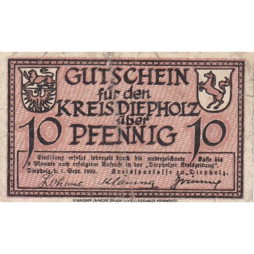 Германия (Веймарская Республика) Дипхольц 10 пфеннигов 1920 г. (Вид 2) германия веймарская республика вестербург 10 пфеннигов 1920 г вид 2