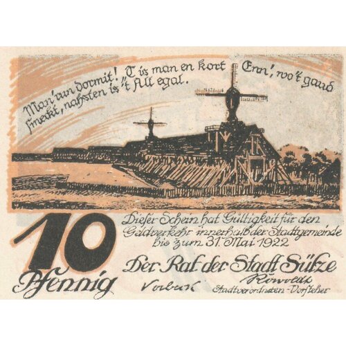 Германия (Веймарская Республика) Зюльце 10 пфеннигов 1922 г. германия веймарская республика варен 10 пфеннигов 1922 г
